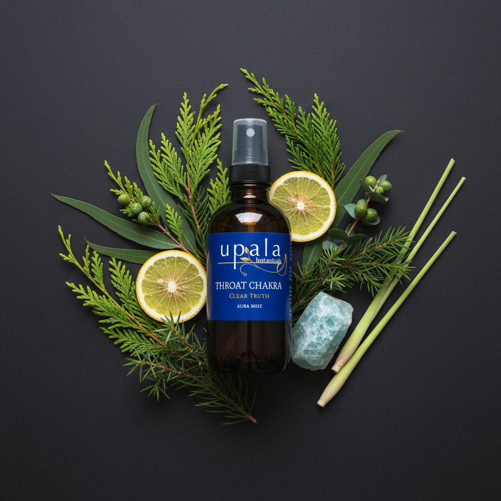 Throat Chakra Aura Mist with royal blue label