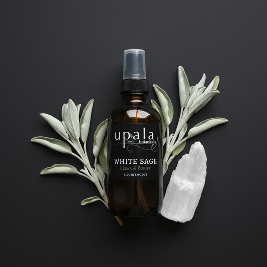 White Sage Liquid Smudge Mist - dark background botanical art style
