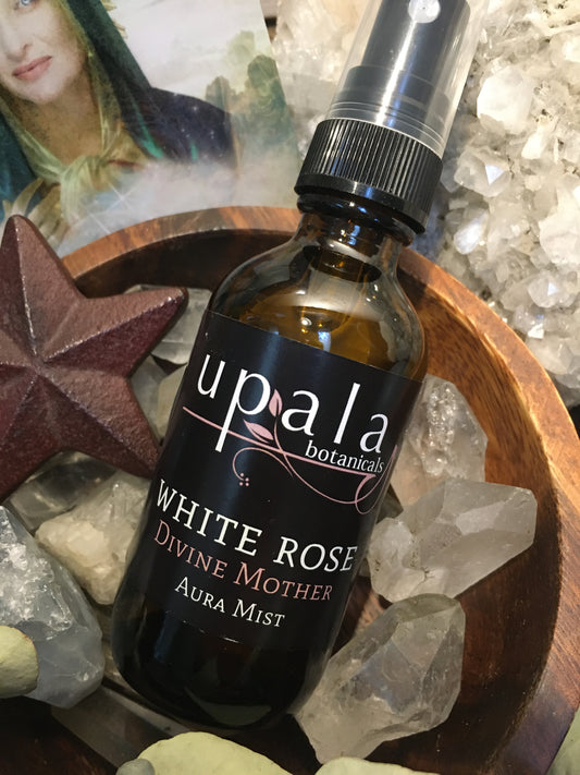 Divine Mother White Rose Aura Mist - Sacred Rose for Grace, Protection & Maternal Presence · Soft, luminous, gently floral with tender warmth that evokes divine compassion, safety, & nurturing presence