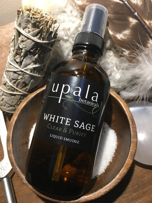 White Sage Liquid Smudge Mist  A purifying, herbaceous White Sage mist crafted for clearing energy, refreshing spaces, and restoring spiritual clarity. Warm, camphorous, and airy, it offers the power of a smoke cleansing ritual - without the smoke.