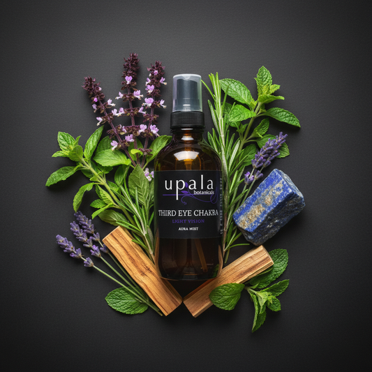 Third Eye Chakra Aura Mist with tulsi, rosemary, palo santo, lavender, peppermint and lapis